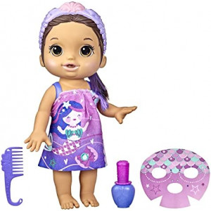 Baby Alive Glam Spa Baby Doll, Mermaid, Makeup Toy for Kids 3 and Up, Color Reveal Mani-Pedi and Makeup, 12.6-Inch Waterplay Doll, Brown Hair