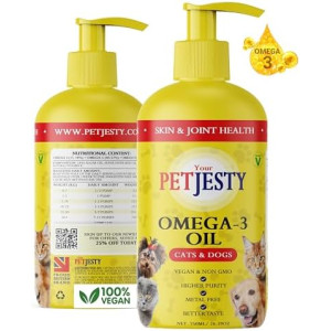 PetJesty Pure Omega 3 Oil for Dogs & Cats 26.39oz - Omega 3 Skin & Coat Support- Liquid Food Supplement for Pets - Vegan pet + DHA for Joint Function, Immune & Heart Health, Non Fish Oil Dog and Cat