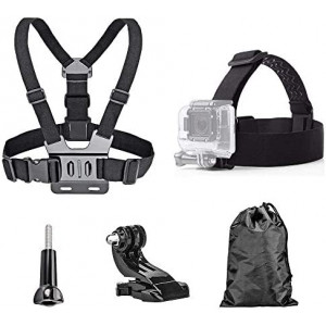 TEKCAM Action Camera Head Strap Chest Harness Belt Mount with Carrying Pouch Compatible with Gopro Hero 10/9/8 7 6/AKASO EK7000 Brave 4 V50X Native/Vemont/Dragon Touch/CAMWORLD 4K Action Camera