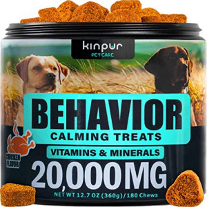 Kinpur Pet Care Calming Chews for Dogs with Valerian Root and Hemp Oil - Aid During Thunderstorms, Separation, Car Rides - Hip and Joint Health - Tasty Dog Calming Treats, 180 Chews (Behavior Chews)