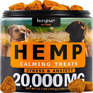 Kinpur Pet Care Calming Chews for Dogs with Valerian Root and Hemp Oil - Aid During Thunderstorms, Separation, Car Rides - Hip and Joint Health - Tasty Dog Calming Treats, 180 Chews (Calming Chews)