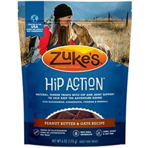 Zuke’s Hip Action, Hip And Joint Support, Soft And Chewy Natural Dog Treats , Peanut Butter And Oats Recipe - 6.0 OZ Bag