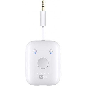 MEE audio Connect Air in-Flight Bluetooth Wireless Audio Transmitter Adapter for up to 2 AirPods / Other Headphones; Works with All 3.5mm Aux Jacks on Airplanes, Gym Equipment, TVs, & Gaming Consoles