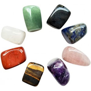 Chakra Stones Healing Crystals Set of 8, Tumbled and Polished, for 7 Chakras Balancing, Crystal Therapy, Meditation, Reiki, or as Thumb Stones, Palm Stones, Worry Stones