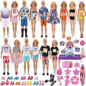 EuTengHao 78Pcs Doll Clothes and Accessories for 11.5 Inch Girl Doll and 12 Inch Boy Doll Includes 28 Wear Clothes Shoes and Lovers Outfit Sky Wheel Surfboard Hat for Summer Style Doll Accessories