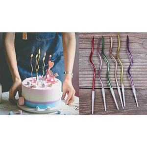 Twisty Birthday Candles Set,Metallic Colorful Curly Coil Candles,Creative Fun Long Thin Wedding Birthday Candles Set,Party Supplies,Cake Decoration,6 Pack (Mix)