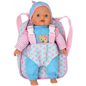 13" Soft Baby Doll with Take Along Pink Doll Backpack Carrier, Briefcase Pocket Fits Doll Accessories and Clothing