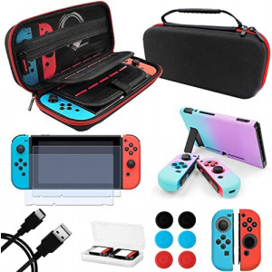 ANSIPPF Switch Accessories Bundle 9-in-1, Carrying Case for Nintendo Switch, Grip Protective Cover/Joy-Con/Analog Cap/Card Case, Screen Protector, Cable & More Value Bundle