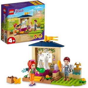 LEGO Friends Pony-Washing Stable 41696 Horse Toy with Mia Mini- Doll, Farm Animal Care Set, Gift Idea for Kids, Girls and Boys 4 Plus Years Old