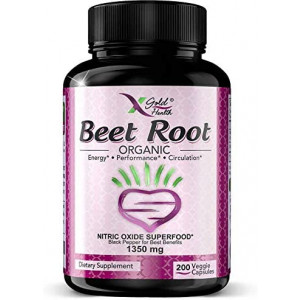 Strongest Premium Organic Beet Root Powder 1350mg 200 Veggie caps Superfood Nitric Oxide Supplement Natural Nitrates w/Black Pepper for Best Benefits - Circulation, Heart Health, Athletic Performance