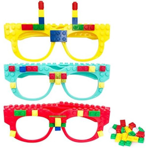 Hxezoc 12 Pcs DIY Building Bricks Glasses Building Blocks Games for Kids Creative Building Block Birthday Party Supplies