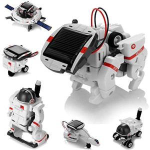 Solar Robot Toys 6 in 1 STEM Learning Kits Educational Space Moon Exploration Fleet Building Experiment Toys DIY Solar Power Science Gift for Kids Aged 8-12