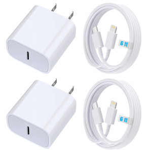 iPhone Charger 20W Fast Charging Type C Wall Charger USB C Block with 6.6ft Cable Cord for iPhone 14/13/12/11/XS MAX/XS/XR/X/iPad/Mini-2Pack