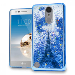 Blue Paris Eiffel Tower Motion Glitter Chrome Case For LG Aristo / Fortune Phone