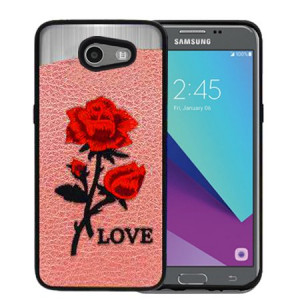 Red Love Roses Pink Embroidery Texture Case For Samsung Galaxy J3 Emerge Phone