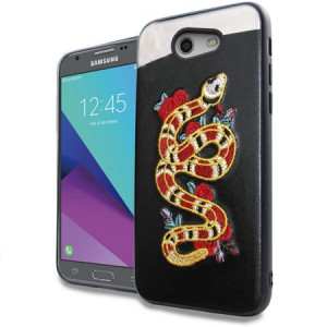 Red Yellow Snake Embroidery Texture Case For Samsung Galaxy J3 Luna Pro / Sol 2 / J3 Prime Phone