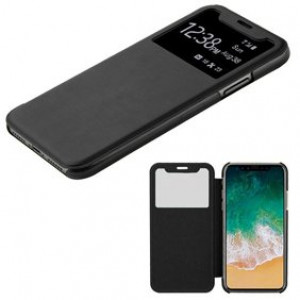 MUNDAZE Sleek Black Window Wallet Flip Case For Apple iPhone X Phone