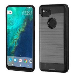 MUNDAZE Black Brushed Metal Double Layered Case For Google Pixel XL 2 Phone