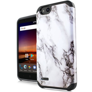 MUNDAZE White Grey Marble Design Duo Case For ZTE Tempo X / Blade Vantage Phone