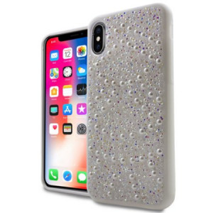 MUNDAZE Silver Luxury Pearls Diamond Case For Apple iPhone X Phone