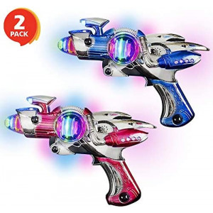 ArtCreativity Red & Blue Super Spinning Space Toy Gun Set with Flashing Lights & Sound Effects, Pack of 2, Cool Futuristic Toy Guns, Batteries Included, Great Gift Idea for Boys & Girls