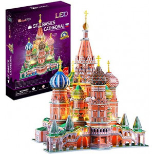 CubicFun LED Russia Cathedral 3D Puzzles for Adults Kids, St.Basil's Cathedral Architecture Building Church Model Kits Toys for Teens, 224 Pieces