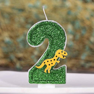 ANPEI Large Dinosaur Glitter Birthday Number Candle, 3” Tall, Green, ANP-CANDL-GL-DI-GR