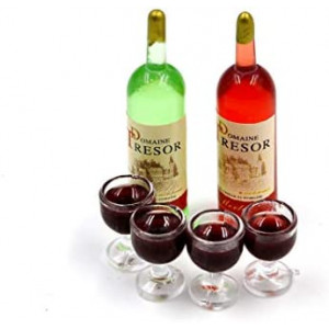 Togudot 1:12 Miniature Red Wine Bottle Set and Wine Goblet Cups Dollhouse Mini Kitchen Decoration Accessories