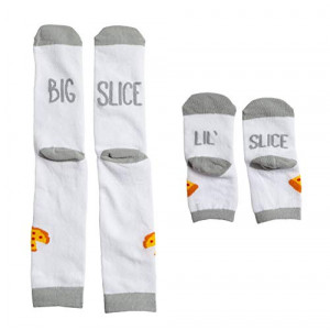 Pearhead Dad & Baby Matching Sock Set, Big & Little Slice Pizza Socks for Parent & Baby, White