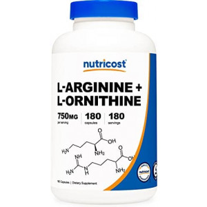 Nutricost L-Arginine L-Ornithine 750mg; 180 Capsules