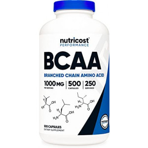 Nutricost BCAA Capsules 2:1:1 500mg, 500 Caps, 250 Servings - 500mg of L-Leucine, 250mg of L-Isoleucine and L-Valine Per Serving