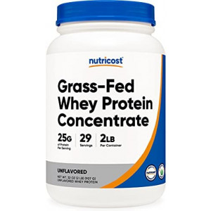 Nutricost Grass-Fed Whey Protein Concentrate (Unflavored) 2LBS - Undenatured, Non-GMO, Gluten Free, Natural Flavors