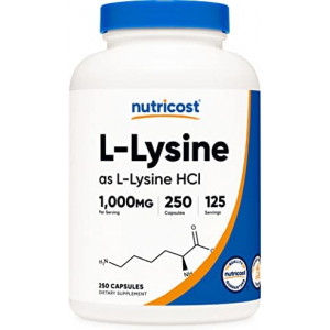 Nutricost L-Lysine 1000mg, 250 Capsules - 500mg Per Cap, Gluten Free, Non-GMO