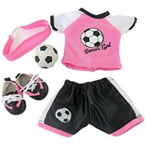 American Fashion World Pink Soccer Outfit for 14-Inch Dolls | Soccer Ball Included | Premium Quality & Trendy Design | Dolls Clothes | Outfit Fashions for Dolls for Popular Brands