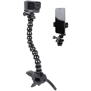 Jaws Flex Clamp Smartphone Mount with Adjustable Gooseneck(13 Sections) Compatible with iPhone Samsung,and GoPro Hero 9,8,7,6,5,4,, 3+, 2, 1, DJI Osmo Action Camera Mounts and Most Action Cameras