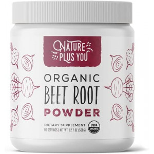 Organic Beet Root Powder: Nitric Oxide Booster, Circulation and Stamina Increasing, USDA Organic, Vegan Beetroot Superfood Powder, Plant Based Ingredient, 90 Servings, by Nature Plus You