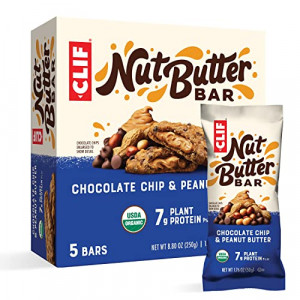 CLIF Nut Butter Bar - Organic Snack Bars - Chocolate Chip Peanut Butter - Organic - Plant Protein - Non-GMO  (1.76 Ounce Protein Snack Bars, 5 Count)