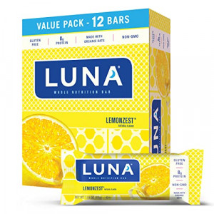 LUNA BAR - Gluten Free Snack Bars - Lemon Zest - 8g of Protein - Non-GMO - Plant-Based Wholesome Snacking - On the Go Snacks (1.69 Ounce Snack Bars, 12 Count)