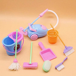 Bestsea Doll House Mini Cleaning Toy Miniature Mop Dustpan Bucket Brush, Housework Cleaning Kit, Doll House Accessories