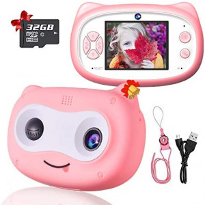 D.DA.D Selfie Kids Camera for Girls Best Birthday Gifts for 3 4 5 6 7 8 Year Old Children Toddler Toys, Portable Rechargeable 20MP Digital Video Camcorder 2.0 Inch IPS Screen with 32GB Card – Pink X11