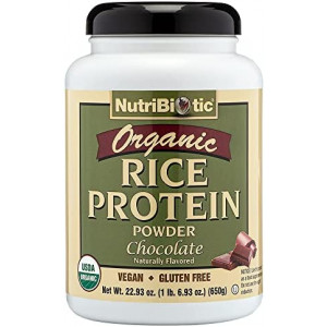 NutriBiotic Certified Organic Rice Protein Chocolate, 22.9 Oz | Low Carbohydrate Vegan Protein Powder | Raw, Certified Kosher & Keto Friendly | Made without Chemicals, GMOs & Gluten | Easy to Digest