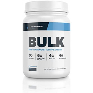 Transparent Labs Bulk Pre Workout, Contains Anhydrous Caffeine, L-Citrulline, and Theobromine, Gluten-Free, Non-GMO, No Sweeteners, for Muscle Growth, Tropical Punch - 30 Servings