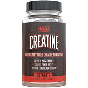 Huge Supplements Creatine Monohydrate Pills, 5000mg of Pure Creatine, Clinically Dosed to Boost Performance, Increase Muscle Strength and Size, 30 Servings