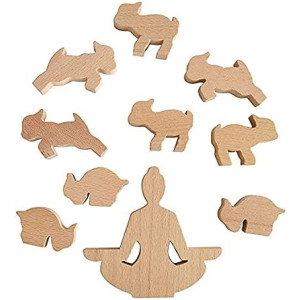 Genuine Fred Goat Yoga Wooden Stacking & Balance Game, Creative Game for All Ages, Solid Wood with Muslin Storage Bag, Enhance Focus and Problem Solving, Great White Elephant or Zen