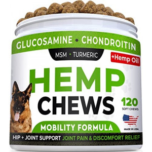 STRELLALAB Hemp Treats + Glucosamine for Dogs - Hip & Joint Supplement - w/Hemp Oil + Protein - Chondroitin, MSM, Turmeric to Improve Mobility & Energy - Natural Joint Pain Relief - Bacon Flavor