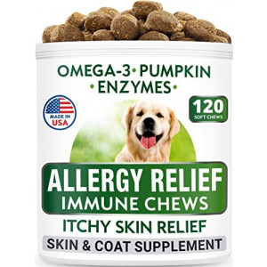 BARK&SPARK Allergy Relief Dog Treats - Omega 3 + Pumpkin + Enzymes - Itchy Skin Relief - Seasonal Allergies - Anti-Itch & Hot Spots - Immune Supplement - Made in USA Soft Chews