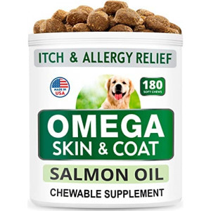 Bark&Spark Omega 3 for Dogs - 180 Fish Oil Chews - Allergy and Itch Relief - Anti-Shedding - Hot Spots Treatment - Joint Health - Skin and Coat Supplement - EPA & DHA Fatty Acids - Salmon Oil