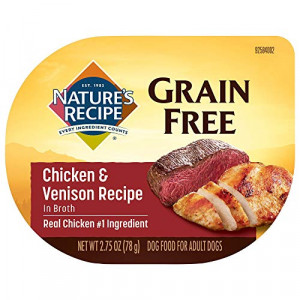 Nature's Recipe Grain Free Wet Dog Food, Chicken & Venison in Broth Recipe, 2.75 Ounce Cup (Pack of 12), Easy to Digest