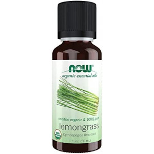 NOW Essential Oils, Organic Lemongrass Oil, Uplifting Aromatherapy Scent, Steam Distilled, 100% Pure, Vegan, Child Resistant Cap, 1-Ounce