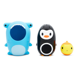 Munchkin Sharky and Pals Nesting 3-in-1 Bath Toy, Shark/Penguin/Fish